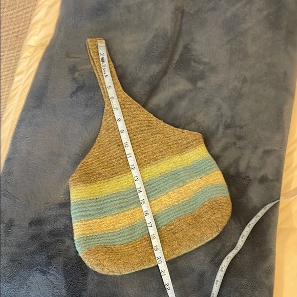 Striped olive green and Blue wool Woven Shoulder Bag handmade - Picture 7 of 8